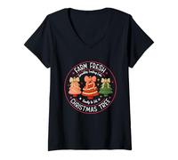 Femme Farm Fresh Christmas Tree Cakes Retro Family Xmas Holidays T-Shirt avec Col en V