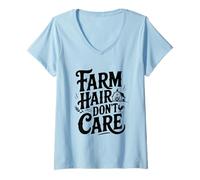 Femme Farm Hair s'en fout de Funny Country T-Shirt avec Col en V