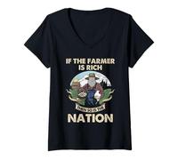 Femme Farmer Nation Œuf de Poule rétro Motif Ferme T-Shirt avec Col en V