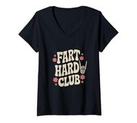 Femme Fart Hard Club - Humour amusant et groovy péter T-Shirt avec Col en V