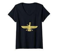Femme Farvahar Iran Symbole zoroastrien Sagesse Perse Cadeau iranien T-Shirt avec Col en V