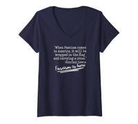 Femme « Fascism is Here » Citation de Sinclair Lewis Pro Democracy T-Shirt avec Col en V