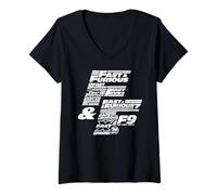 Femme Fast & Furious 25th Anniversary Franchise Logo Stack T-Shirt avec Col en V