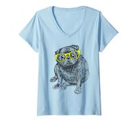 Femme Fat Black Pug T-Shirt avec Col en V