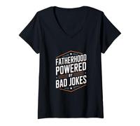 Femme Fatherhood Powered by Bad Jokes Funny Dad Humour T-Shirt avec Col en V