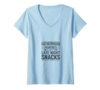 Femme Fatherhood Powered by Late Night Snacks Dad Humour T-Shirt avec Col en V