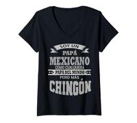 Femme Fathers Day El Papa Mas Chingon Funny Mexican Dad Spanish T-Shirt avec Col en V