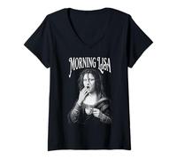Femme Fatigué Mona Lisa Morning Coffee Funny Leonardo Da Vinci T-Shirt avec Col en V