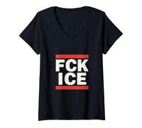 Femme FCK Ice Slogan Militant Protestation Justice Sociale T-Shirt avec Col en V
