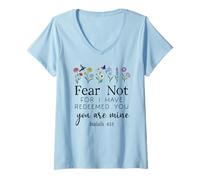 Femme Fear for Not You are Mine Isaiah 43:1 Bible Verse Christian T-Shirt avec Col en V