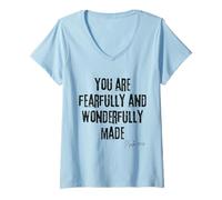 Femme Fearfully and Wonderfully Made Psaum 139:14 Bible Worth T-Shirt avec Col en V