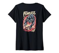 Femme Fearless Panther Incassable Spirit Skull Art Back T-Shirt avec Col en V