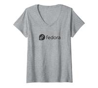 Femme Fedora Linux - Système d'exploitation pour programmeurs, développeurs T-Shirt avec Col en V