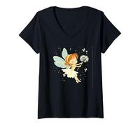 Femme Fée avec pissenlit pour un style amusant et ludique T-Shirt avec Col en V