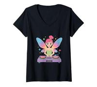 Femme Fée Dj Musique Enchantée Pour Rêveries T-Shirt avec Col en V