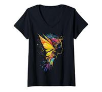 Femme Fée Mythique Motif Fantaisie Art fée T-Shirt avec Col en V