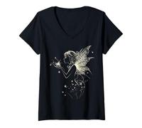 Femme Fée Mythique Motif Fantaisie Illustration Fée T-Shirt avec Col en V