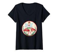 Femme Fée sur une scène fantastique champignon T-Shirt avec Col en V