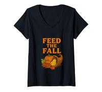 Femme Feed The Fall Retro Thanksgiving Harvest Autumn T-Shirt avec Col en V