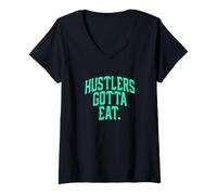 Femme Feed The Hustlers Light Teal Aqua Color Feed The Hustlers Light Teal Aqua T-Shirt avec Col en V