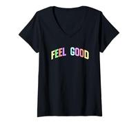 Femme Feel Good Positive Inspiration Motivationnelle Optimiste T-Shirt avec Col en V