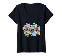 Femme Feelin Fantômes colorés rétro T-Shirt avec Col en V