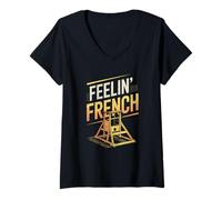 Femme Feelin Guillotine Française Humour Sombre Révolution Meme Satire T-Shirt avec Col en V