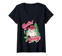 Femme Feeling Jolly Pink Cowboy Santa Western Christmas T-Shirt avec Col en V
