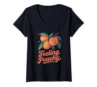 Femme Feeling Peachy Funny Fruit Summer Retro Vibes Tee T-Shirt avec Col en V
