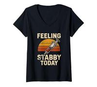 Femme Feeling Stabby Drôle Technicien Phlébotomie Phlébotomiste T-Shirt avec Col en V