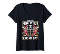 Femme Feels Like A Penalty Box Kind Of Day Bâton de masque de hockey amusant T-Shirt avec Col en V