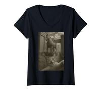 Femme Félin Selfie Cheval entrée Ville Antique T-Shirt avec Col en V