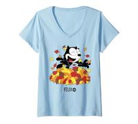 Femme Felix The Cat Fall Leaf Pile Fun T-Shirt avec Col en V