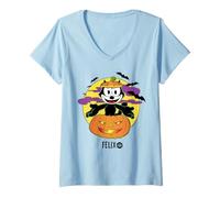 Femme Felix The Cat Jack-O’-Lantern Halloween T-Shirt avec Col en V