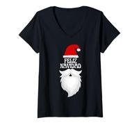 Femme Feliz Navidad Merry Christmas Père Noël Espagnol T-Shirt avec Col en V