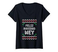 Femme Feliz Navidad Wey Pull de Noël Mexicain Amusant T-Shirt avec Col en V