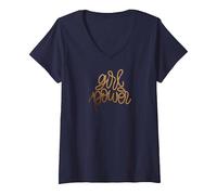 Femme Féminisme Girl Power, Femmes PWR My Body, féministe T-Shirt avec Col en V, Bleu Marine, S