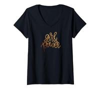 Femme Féminisme Girl Power, Femmes PWR My Body, féministe T-Shirt avec Col en V, Noir, M