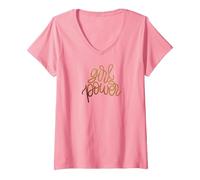 Femme Féminisme Girl Power, Femmes PWR My Body, féministe T-Shirt avec Col en V, Rose, M