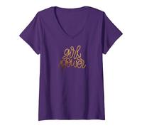 Femme Féminisme Girl Power, Femmes PWR My Body, féministe T-Shirt avec Col en V, Violet, XL
