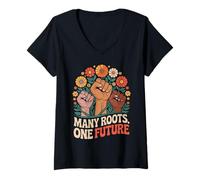 Femme Féministe Fleur Levée Poing Social Justice Égalité Mouvement T-Shirt avec Col en V