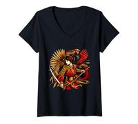 Femme Femme chinoise japonaise guerrière faisan phénix hua mulan T-Shirt avec Col en V