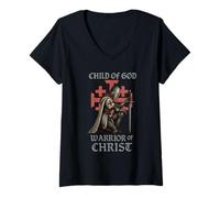 Femme Femme guerrière du Christ - Royaume de Jérusalem T-Shirt avec Col en V