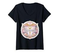 Femme Femme Psychiatre Psychiatrie Médecin Médecin Floral Femme T-Shirt avec Col en V