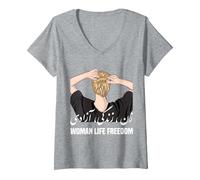 Femme Femme Vie Liberté Iran Zan Zendegi Azadi T-Shirt avec Col en V, Gris Chiné, S