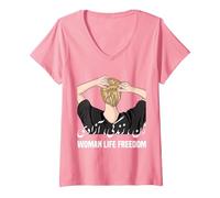Femme Femme Vie Liberté Iran Zan Zendegi Azadi T-Shirt avec Col en V, Rose, L