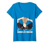 Femme Femme Vie Liberté Iran Zan Zendegi Azadi T-Shirt avec Col en V, Saphir, XXL