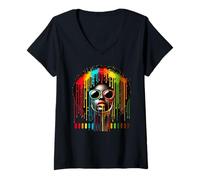 Femme Femmes Africaines Afro Couleur Peint Visage Juneteenth Dripping T-Shirt avec Col en V