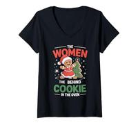Femme Femmes Derrière Cookie in The Oven Noël Grossesse Maman Maman T-Shirt avec Col en V