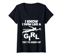 Femme Femmes en Natation - I Swim Like a Girl Femme nageuse T-Shirt avec Col en V